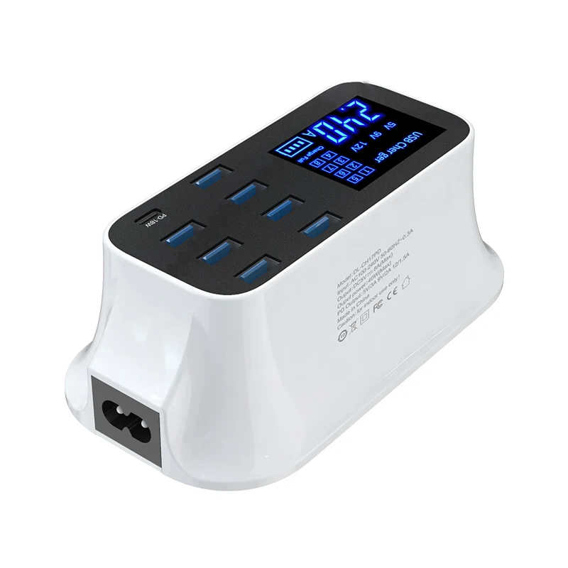 
Fast charging 40W 8 ports USB charger with LCD display Power Adapter Desktop Strip PD usb charger adapter 