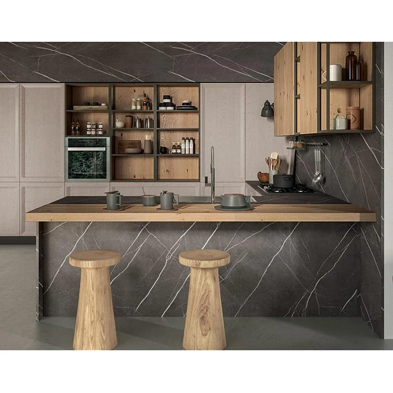 Kejia Wood Veneer Modern Full Gray Glossy Kitchen Cabinet Furniture Set Rack Muebles De Cocina Luxury Modular Kitchen Cabinets