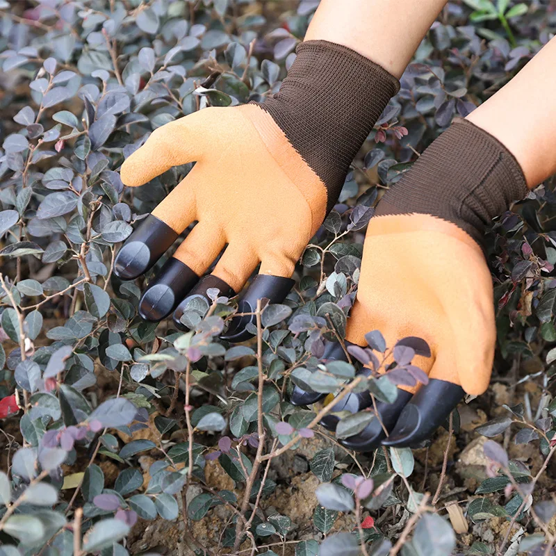 Dipping work gloves Latex Wrinkled Coated gloves with plastic claws for gardening