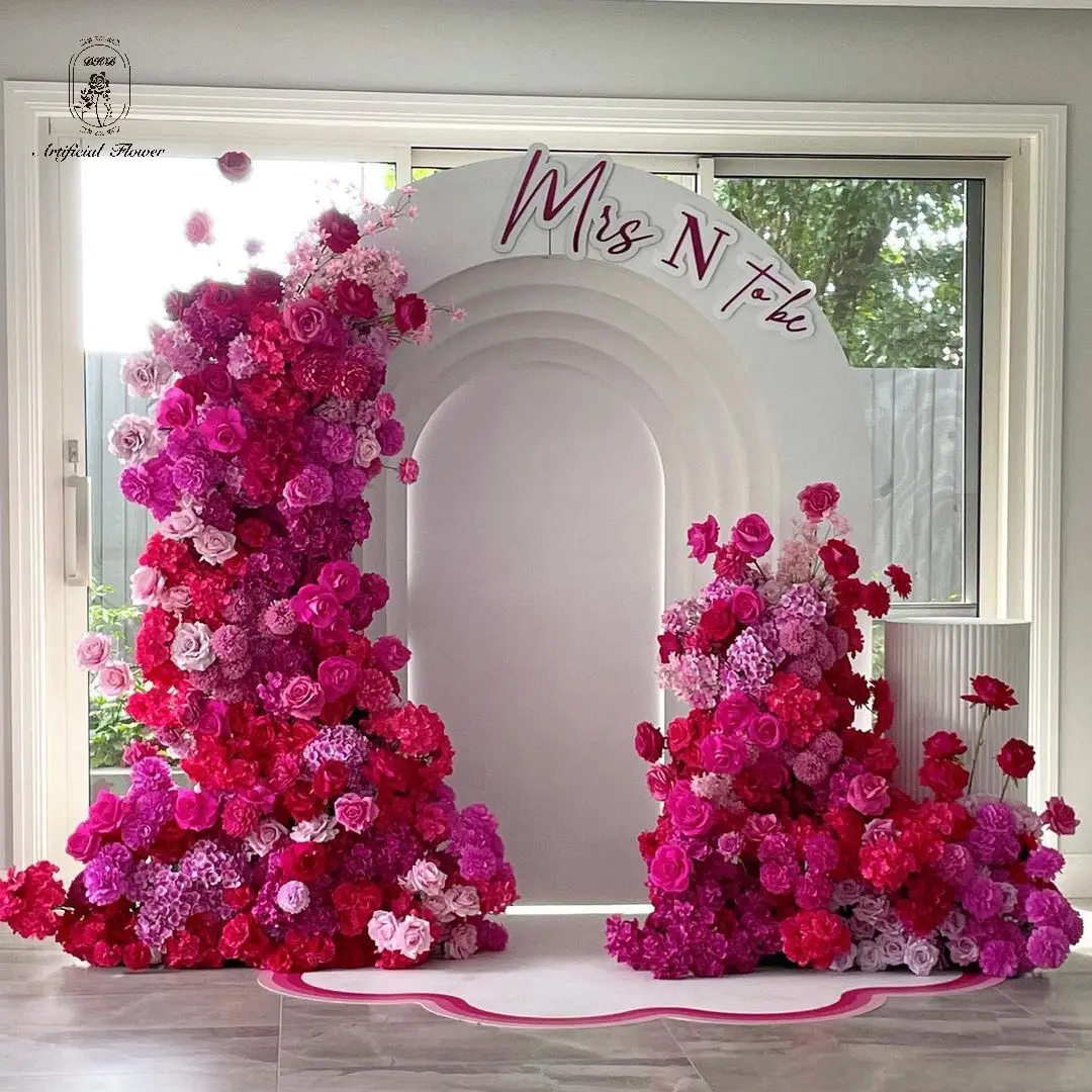 Wholesale Customized Flower Backdrop Row Arch Artificial pink flower wedding decorations supplies arch backdrop stand