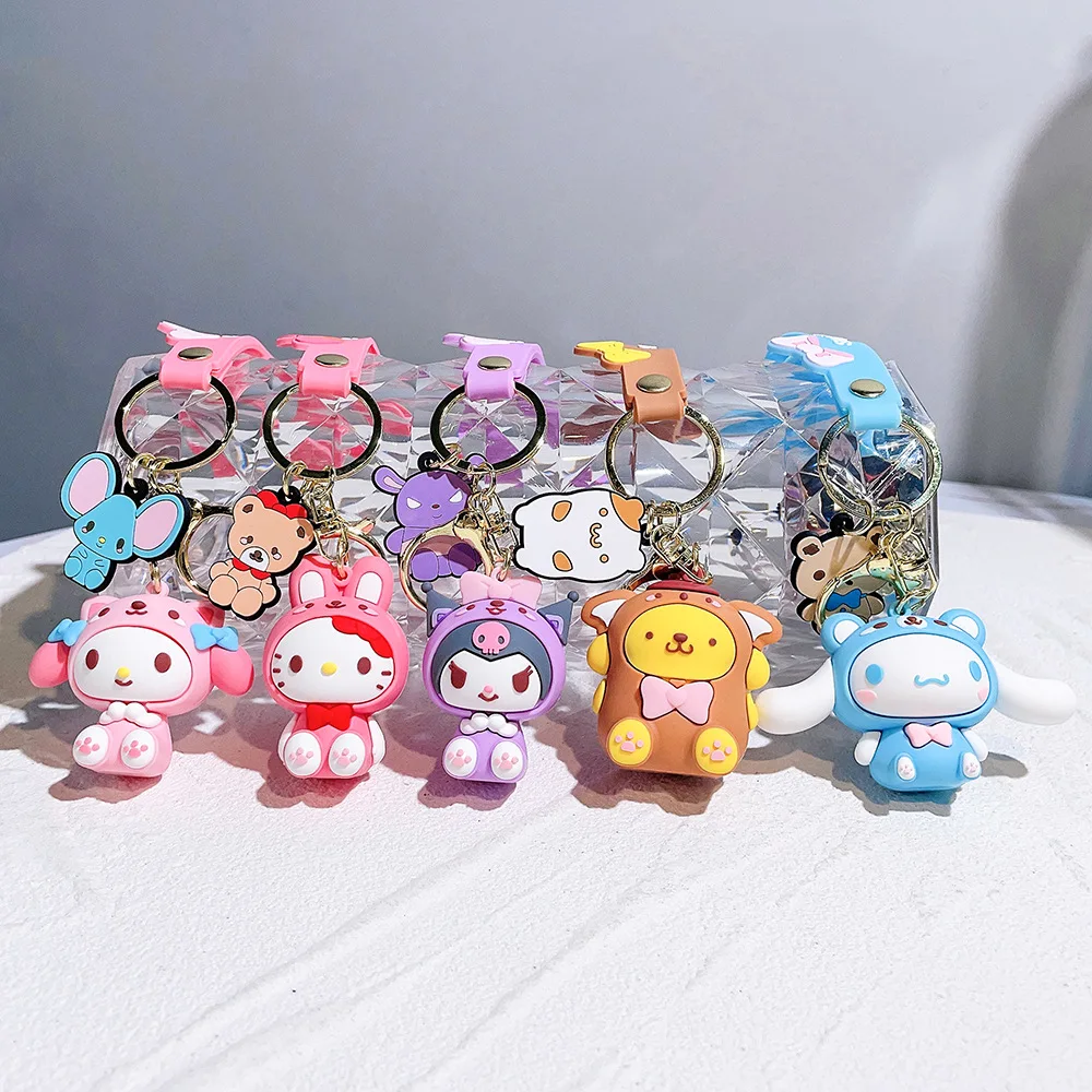Wholesale Promotional PVC Kawaii Sanrios Keychain 3D Cartoon Kuromi Kitty Key Chain Cute Silicone Ruber Car Keychain