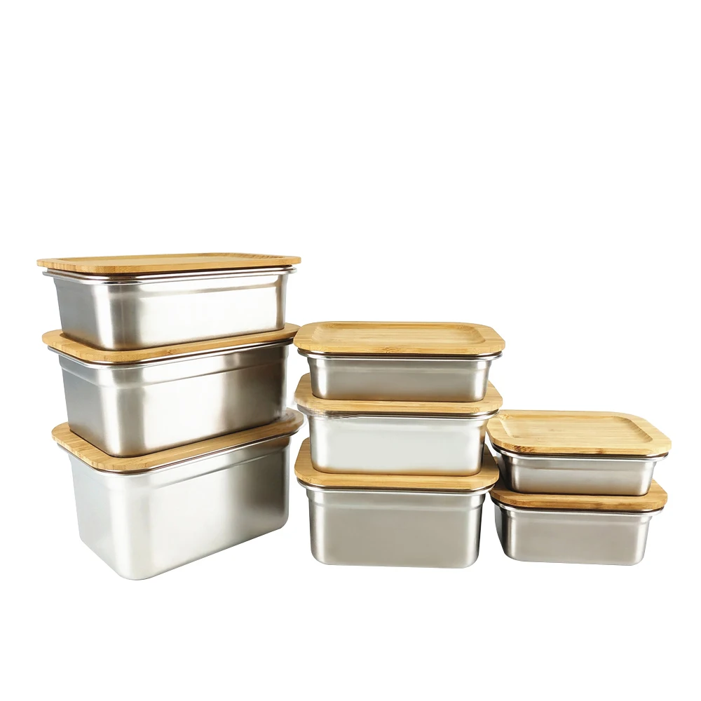 Пищевые контейнеры с подогревом и логотипом на заказ, Ланч-бокс из нержавеющей стали Bento с бамбуковой крышкой для детей