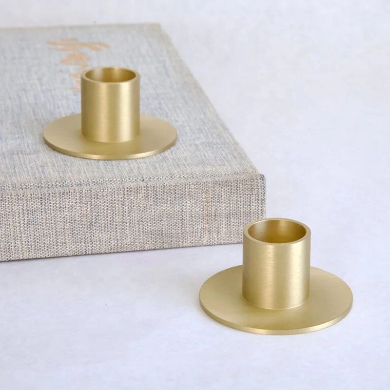 Minimalist Brushed Solid Brass Gold Candle Holder Modern Heavyweight Brass Gold Candlestick Holder Brass Taper Candle