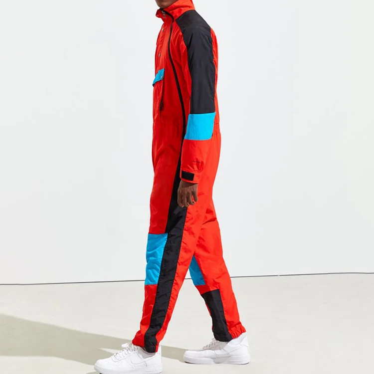 Latest fashional models mens OEM clothing tracksuit patchwork wind suit patchwork jumpsuits for men