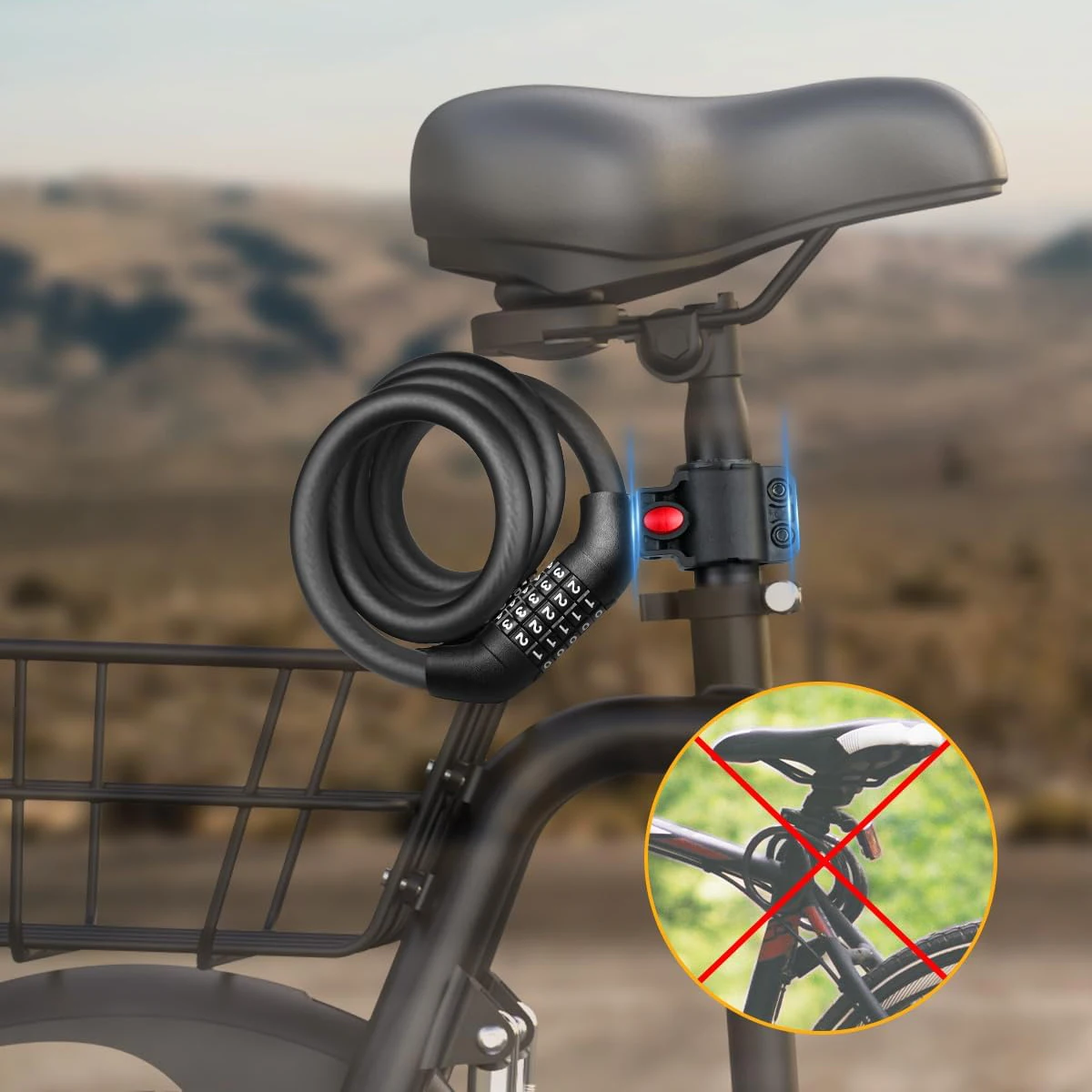 UMEDO 10*1000/1500/2000 mm 5 Code Digits Mtb Grip Bicycle Cable Bike Combination Chain Lock with Bracket