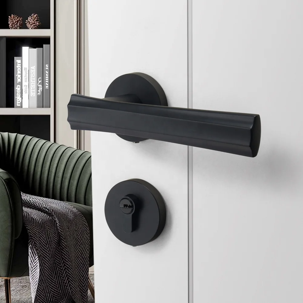 YONFIA 8193R01 house solid zinc alloy matte black interior door handle bathroom lever door lock handle black for wood door