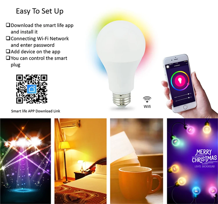 Tuya Google Home Alexa E27 LED WIFI Bulb Home Smart RGB   Wireless Control A60 LED Bulb LED Bulb Material Smart Led  Music Light