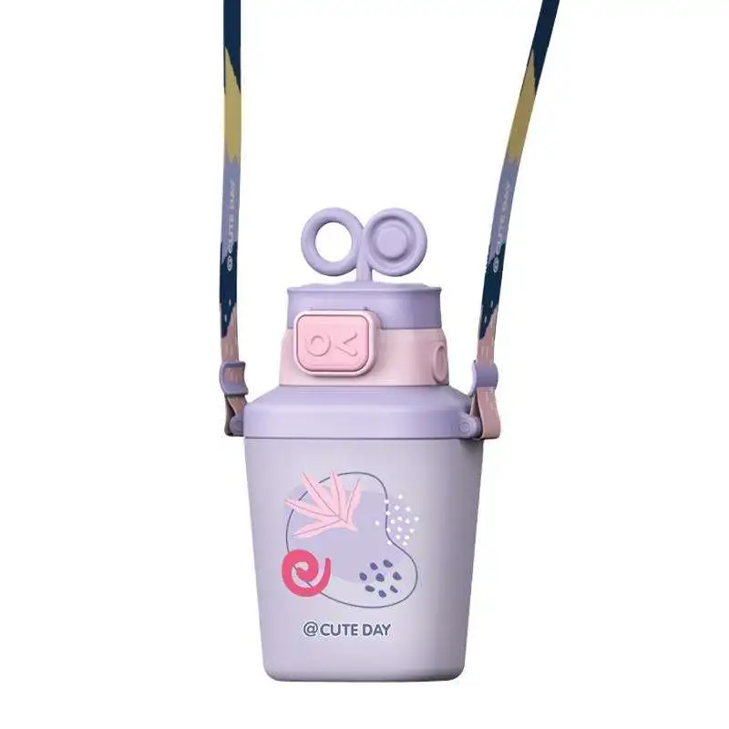 Matte painting plastic kids water bottle cute printing child drink water bottle for kids with straw