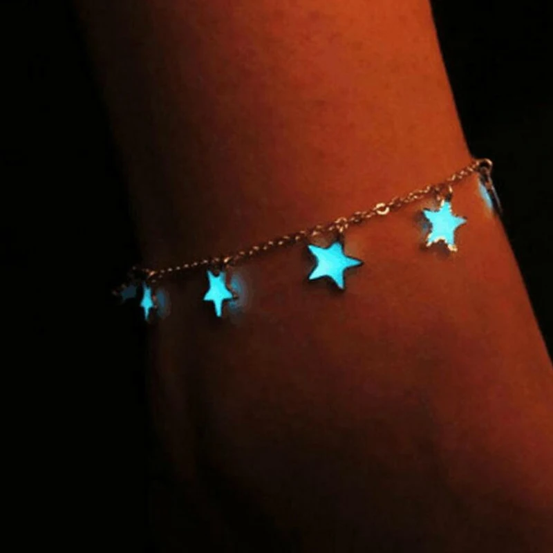  Модные корейские кисточки Светящиеся в темноте Серебряные ножные браслеты со звездами для женщин пляжные