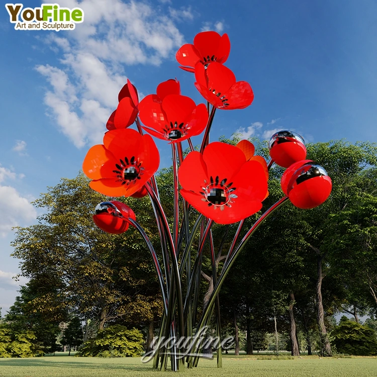 Large Outdoor Modern Stainless Steel Rose Flower Sculpture For Garden