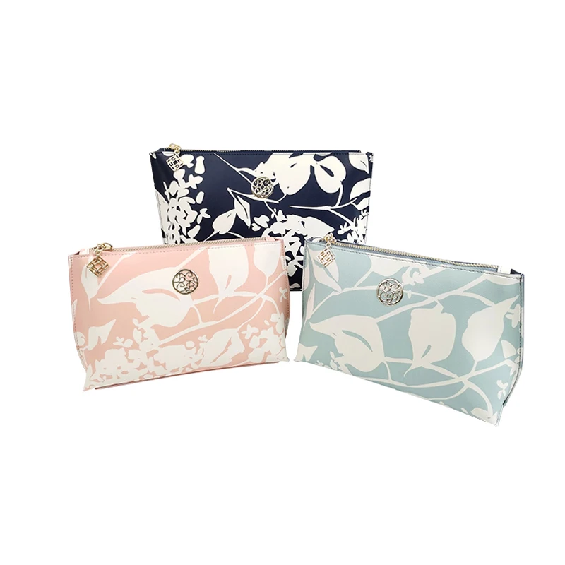 Waterproof Digital Printing Flower Pattern Beauty Zipper Toiletry Travel Makeup Bag Pvc Pu Pink Cosmetic Bag Cosmetic Purse Case