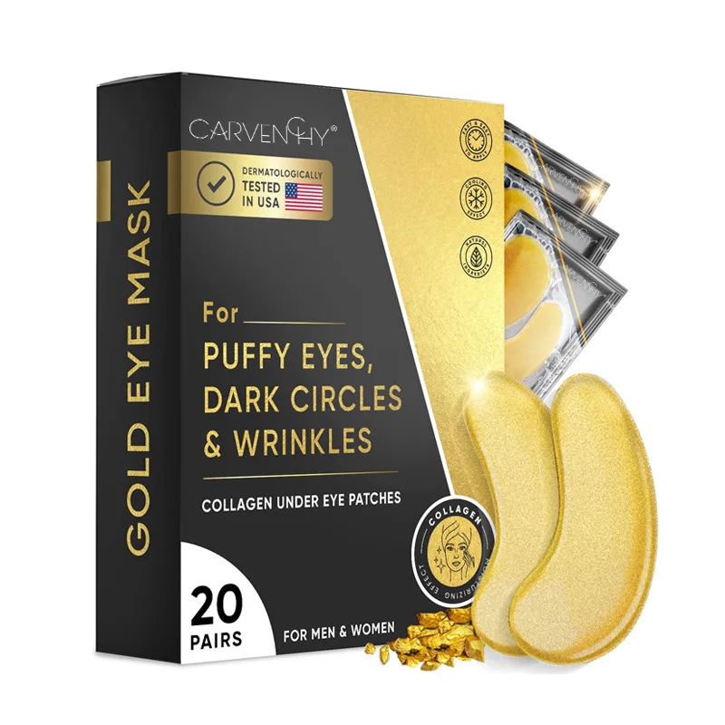 CARVENCHY Wholesale Custom Anti Wrinkle Gold Collagen Gel Crystal Eye Mask Under Eye Patches 20 Pairs