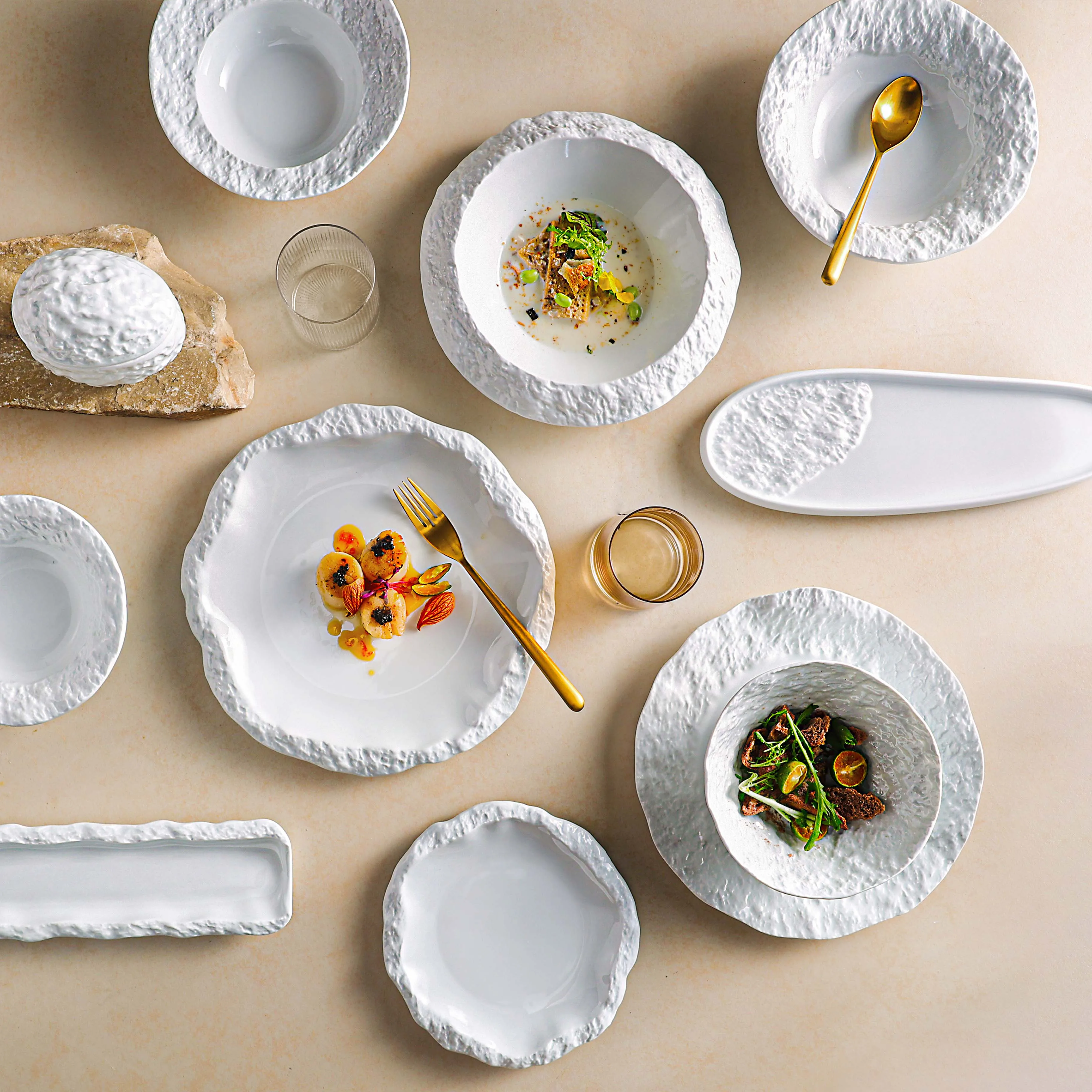 White Color Restaurant Ceramic Dishes Home Use Novelty Soup Vajialla Pratos Catered Events Salad Fruit Porcelain Serving Bowls