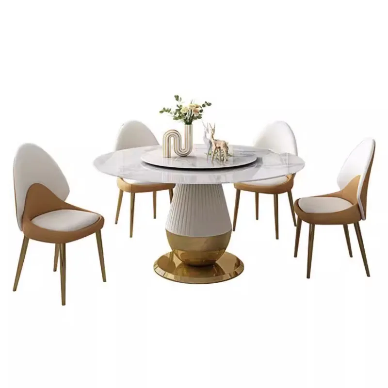 Coffee Table Round Dining Table for Kitchen Dining Room Office Faux Marble Top with Stainless Steel and Microfiber Leather Base