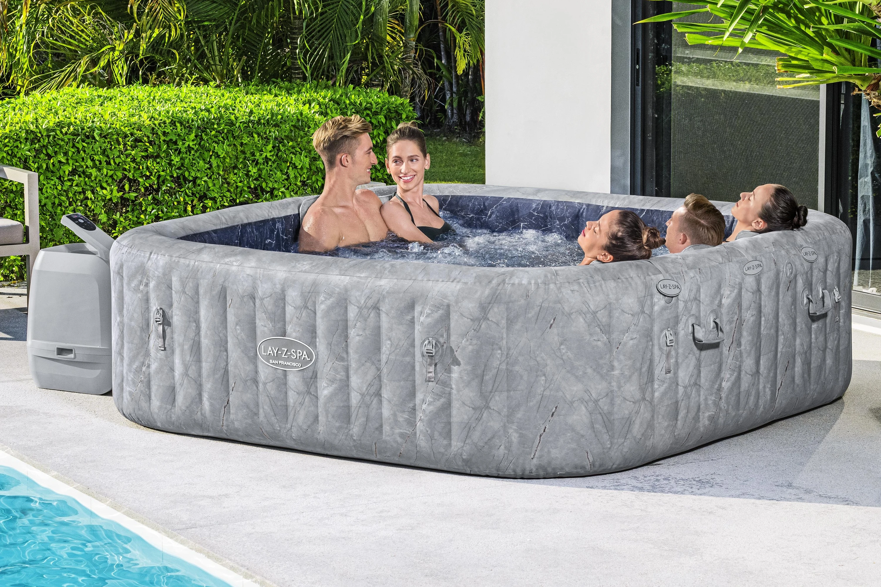2025 NEW ARRIVAL Bestway 6001Q OUTDOOR 230x71cm 4-6 square gray marble San Francisco Energy Saving Spray Inflatable jacuzzi SPA