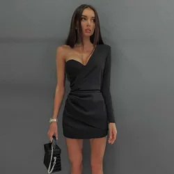 slim one shoulder evening dresses with padded casual fashion party birthday sexy women boutique clothes 2021 korea style dress