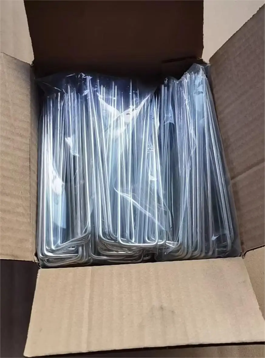 Garden landscape u shape galvanized nails garden sod staples weed mat plastic ground cover nail for sale
