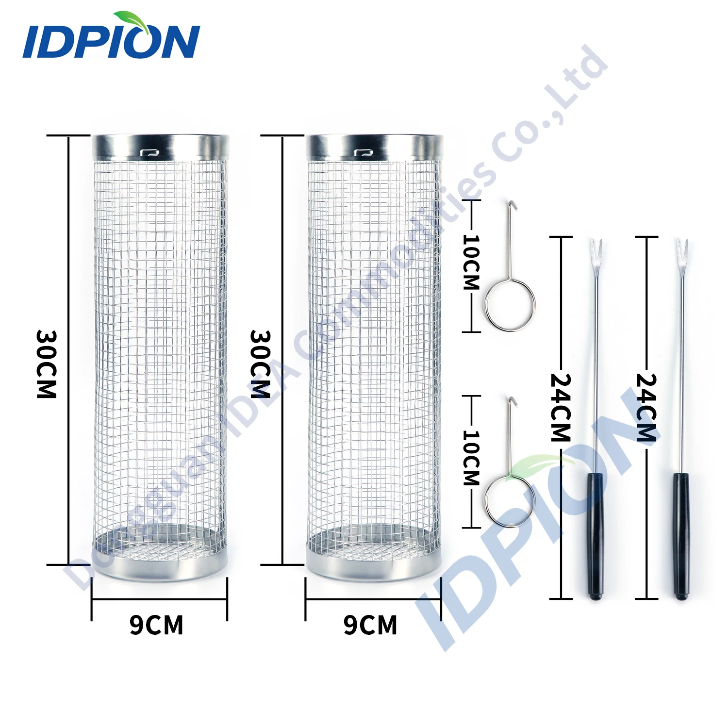 High Quality 2pcs Round Tube Cylinder Barbecue Barbeque BBQ Roller 304 Stainless Steel Wire Mesh Rolling Grilling Baskets