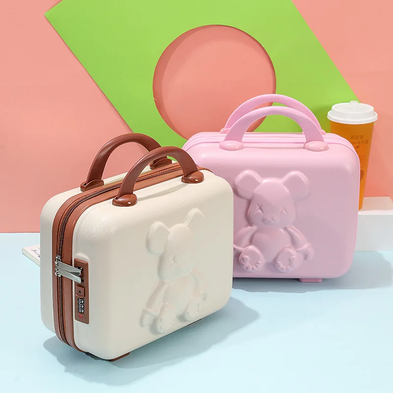 Lovely 3D Bear Luggage Storage Box 14 Inches Make Up Case Anti Theft Password Lock Travel Suitcase