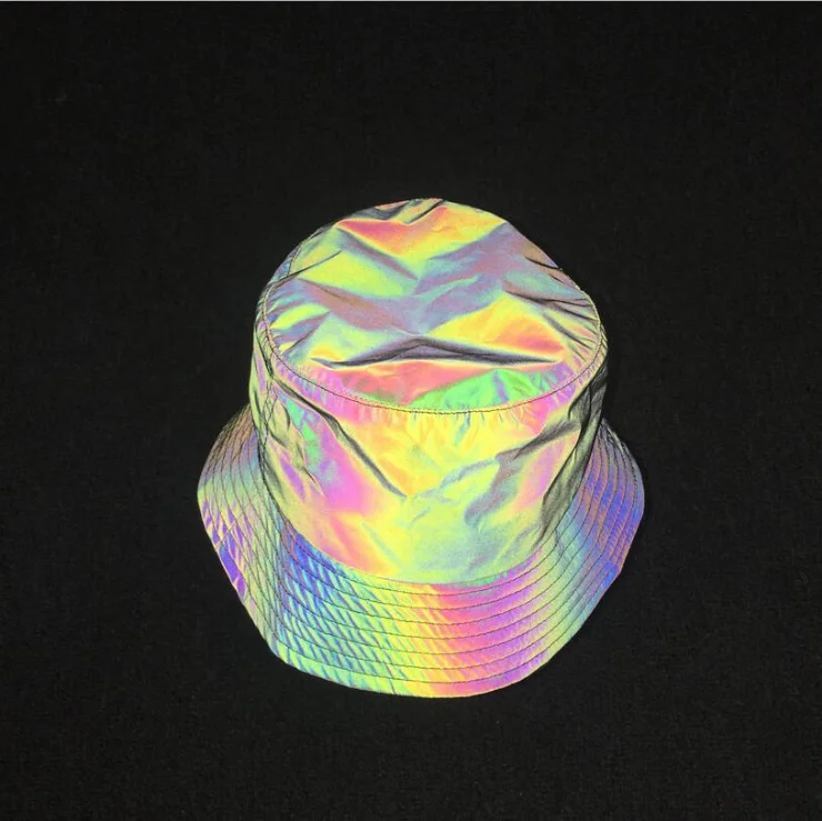 custom wholesale women wide brim summer beach rainbow prints reflective polyester sun cap reflecting 6 panel baseball sport hat