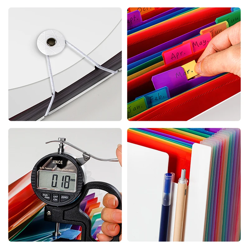 Desktop Rainbow Organ 12/24 Pocket Plastic Paper A4 File Padded Retractable Folder with Lid Organizer Office School