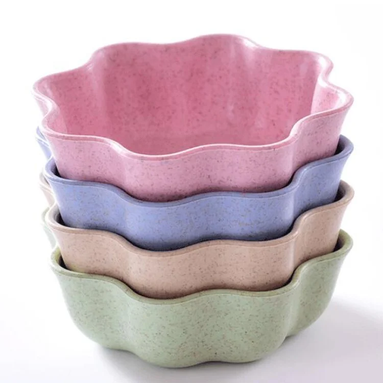 Экологически чистая дешевая оптовая продажа листьев круглых цветов в форме сердца Пшеничная солома пластиковая маленькая тарелка для соевого соуса