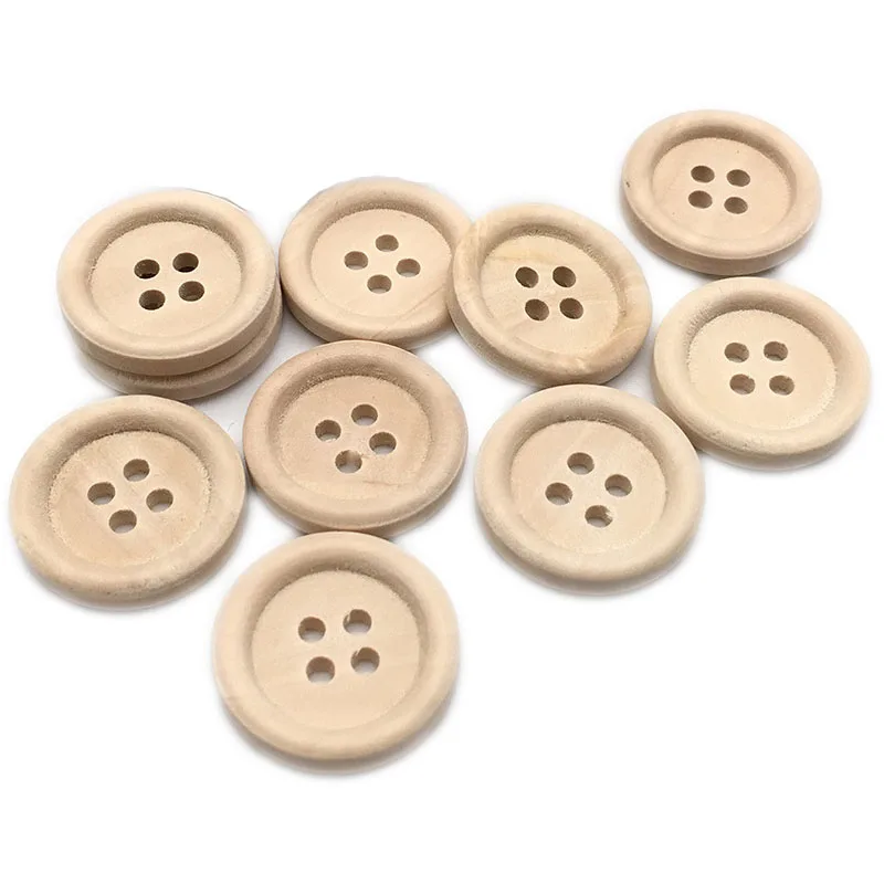 Strict 10mm-50mm Quality Control Round Custom Engraved Logo Natural Wooden Buttons for Kids Clothes