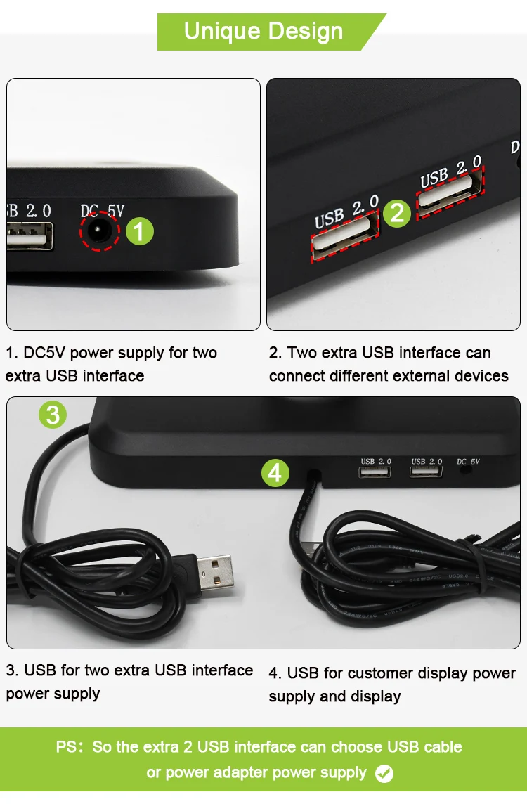 Adjustable High Stand Lcd True Flat 9.7 Inches Pos Monitor Customer Display With 75*75mm Vesa Mount Pos Pole Displays