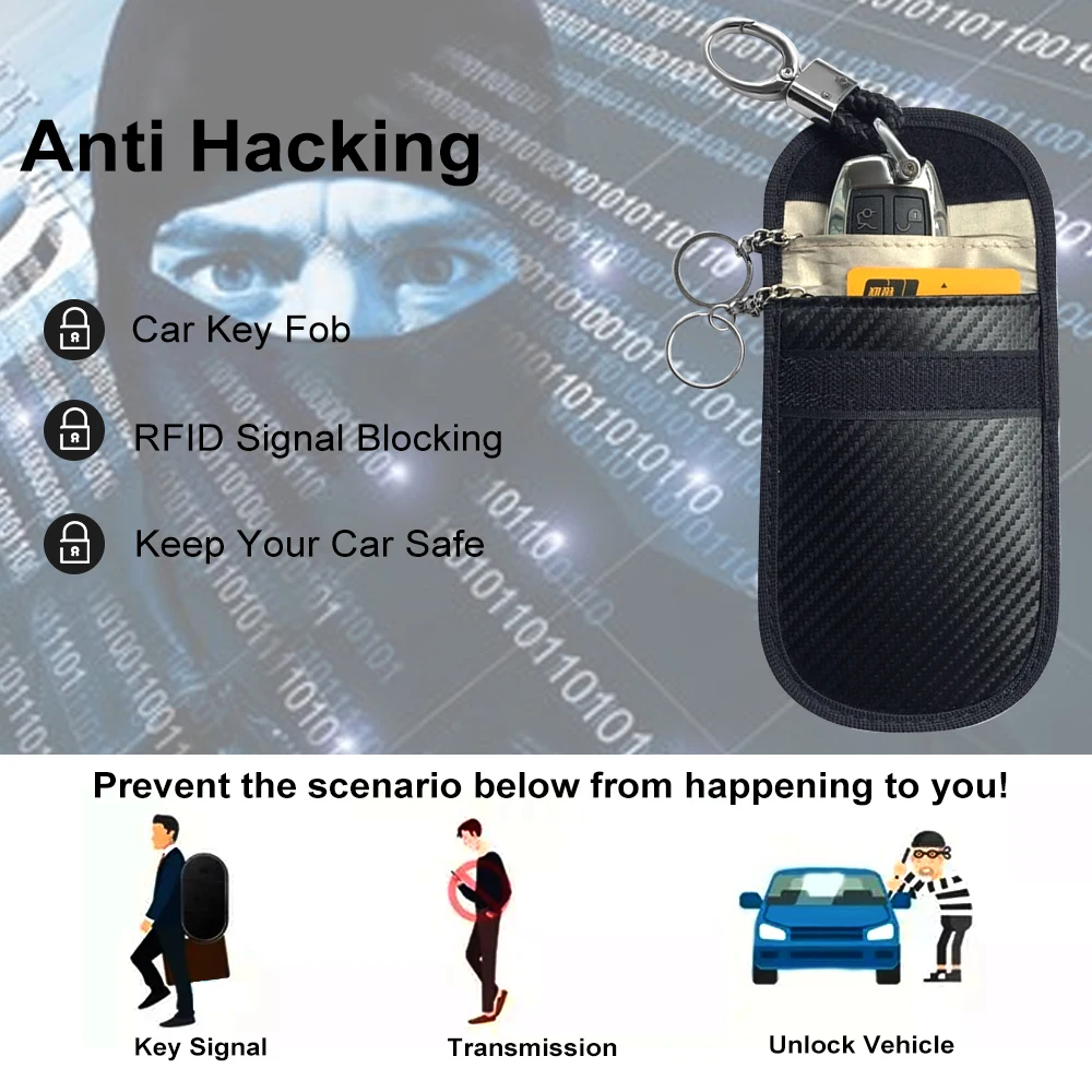 RFID Carbon Fiber Faraday Key Fob, Car Key Signal Blocking Faraday Bags, Car Security Protection Key Faraday Pouch