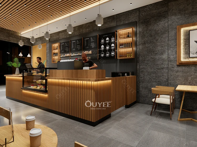3D Design Service Custom Bubble Tea Display Coffee Shop Design Industrial Coffee Shop Counters Coffee Shop