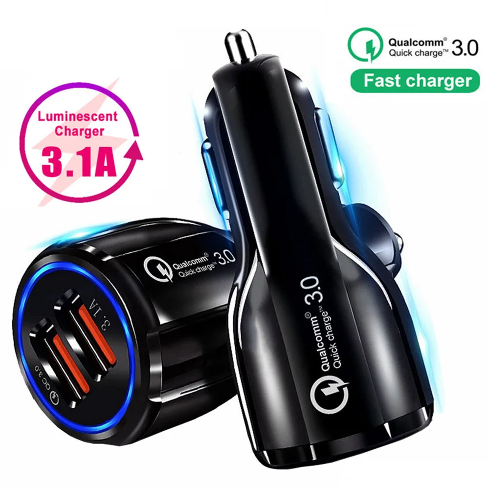 Car USB Charger Quick Charge QC3.0 QC2.0 Mobile Phone Charger 2 Port USB Fast Car Charger for iPhone Samsung Tablet