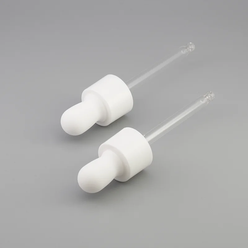 20/410 white dropper with glass pipette and silicone head 20mm glass dropper for cosmetic bottle