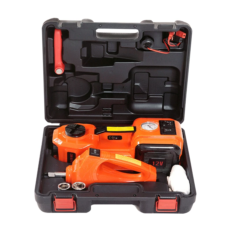 12V DC 3.0T Electric Hydraulic Floor car Jack Tire Inflator Pump and LED Flashlight 3 in 1 Set with Electric Impact Wrench