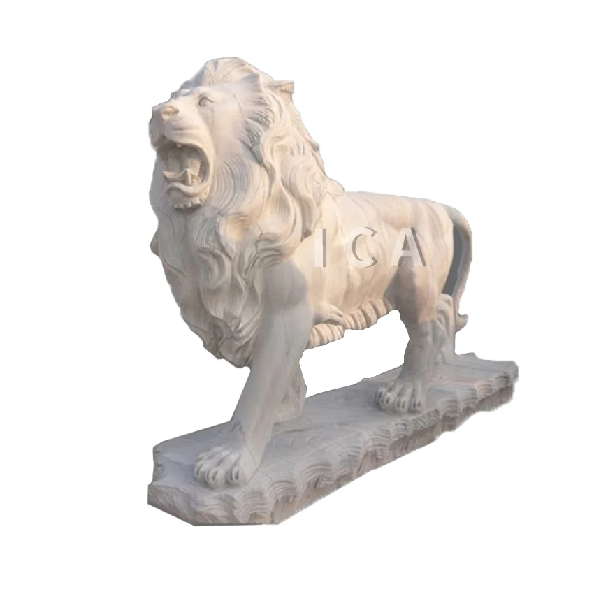 Hotel Entrance Outdoor Decoration Natural Stone Marble Standing Lion Sculpture