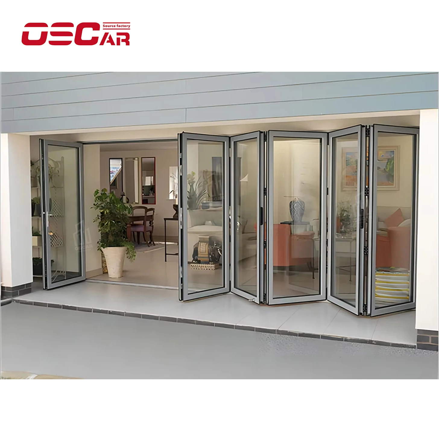 Oscaracso All Aluminum Alloy Bi-Fold Door Partition Kitchen Indoor/Outdoor Bathroom Sliding Open Invisible Hanging Rail for Shop