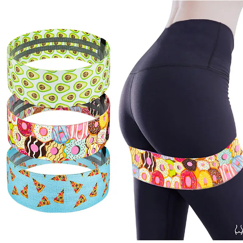 Hot Sale Custom Print Cotton Fabric Hip Booty bands Set Non Slip Covered Elastic Booty Fabric Resistance Band