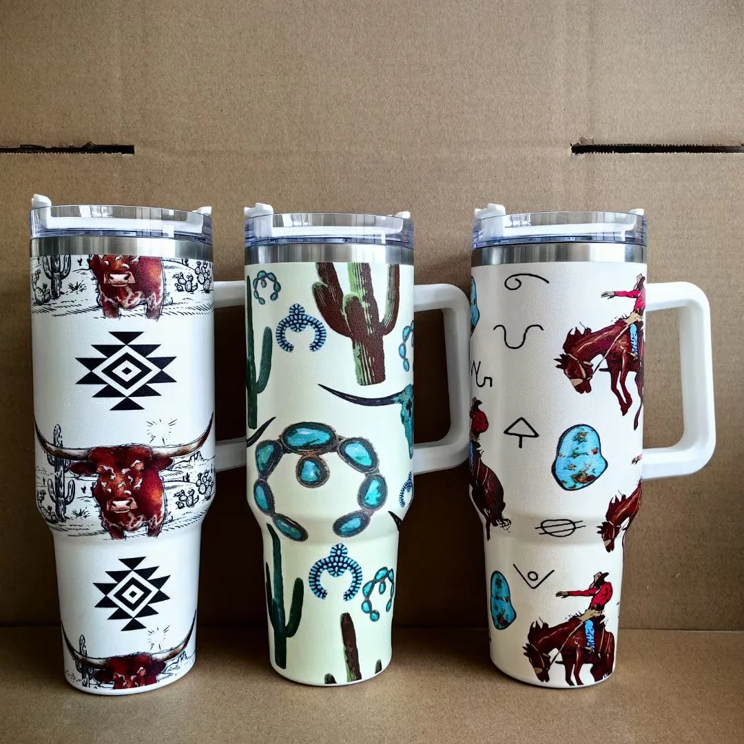 40 OZ Personalized Western Leopard Cow Tumbler
