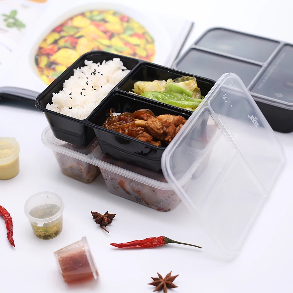 3 compartments oven safe food container lunch box wholesale disposable plastic meal prep container for takeout