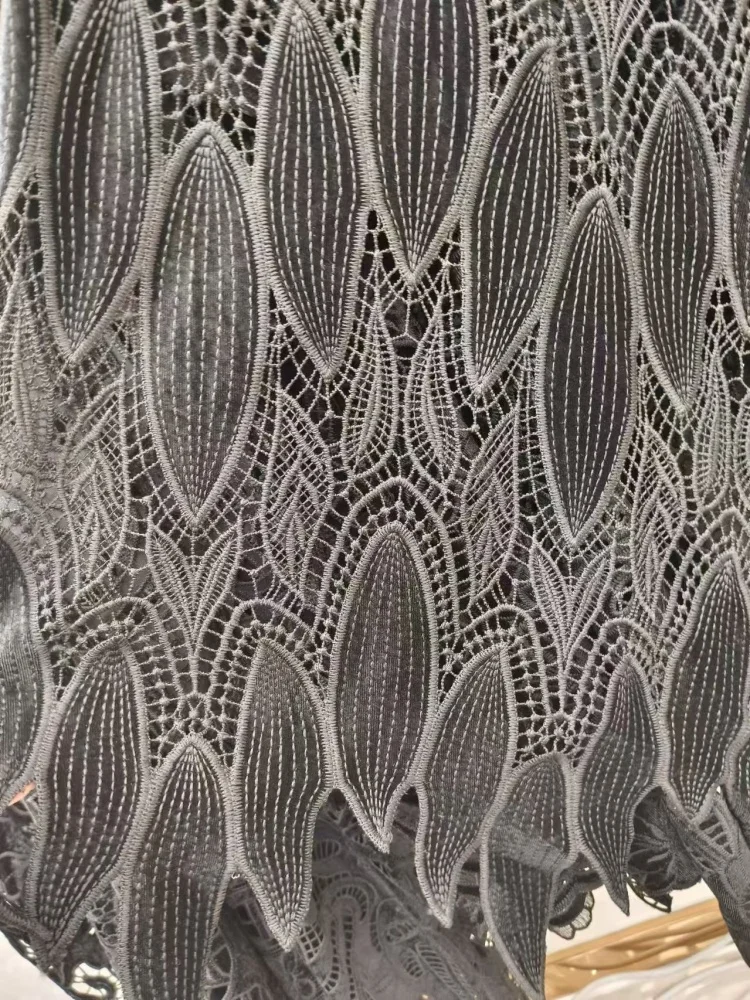 Affinity New Arrival African Black Velvet Sequin Fabric Lace Hollow Guipure Embroidery Lace Fabric with Sequence For Dress woman