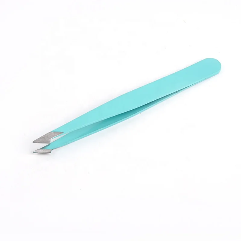 Custom High Quality Stainless Steel Anti Static 4 Colors Slanted Eyebrow Eyelash Tweezers