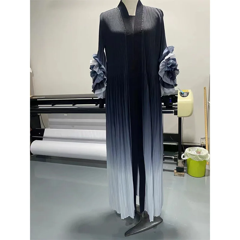 Дубайский халат 2024 плиссированное платье с аппликацией открытым градиентом спереди абайя 2 шт. жилет без рукавов арабское скромное для женщин