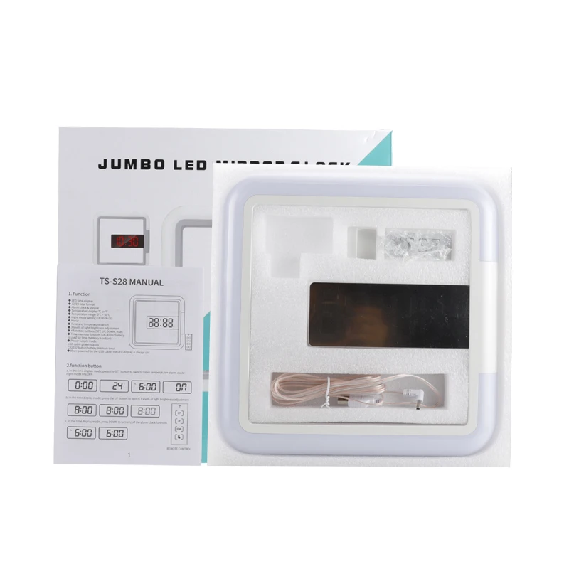 Mirror Alarm Hot Sale Factory Usb Cable Charging Remote Control Square Light 3d Led Digital Wall Clock