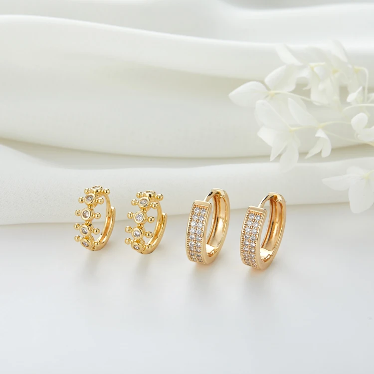 Wholesale Simple Huggie Earrings Women Unique Minimalist Trendy Gold Plated Cubic Zirconia Classic Brass Hoop Earring