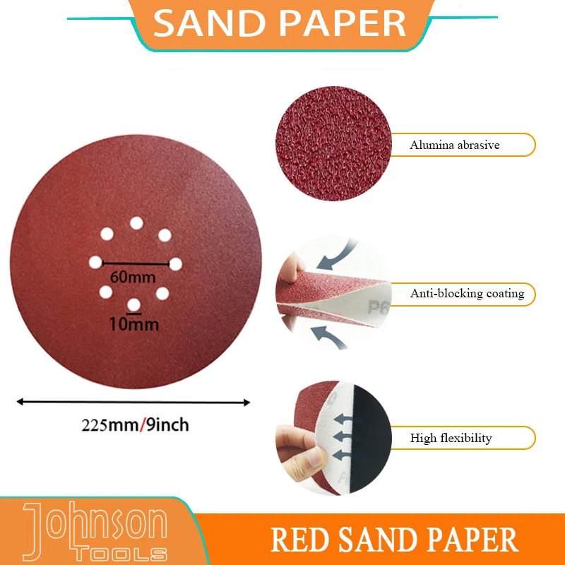 Hot Sell 9 inch 8 holes Sanding Disc  Hook and Loop For Stone Car Paint Random Orbital Sander With Carton