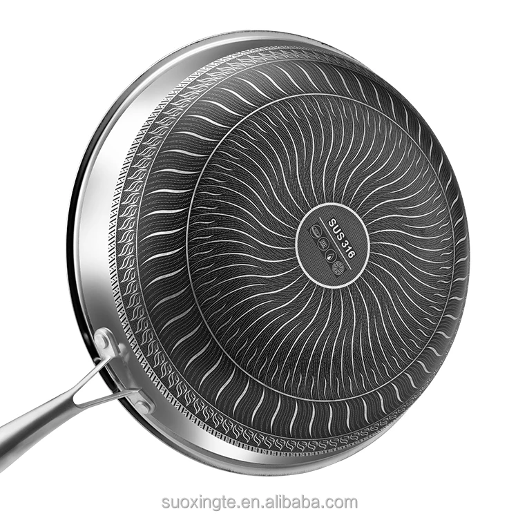 Wholesale HEXCLAD cookware tri-ply cookware stainless steel wok pan panela wajan stainless steel wok pan