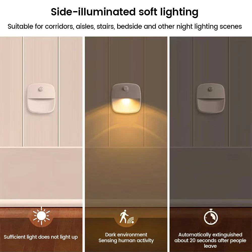3pcs/Set Mini Wall Motion Sensor Light Battery Smart Motion Sensor Led Nights For Bedroom Hallway Corridors Stairs Bedside Lamp