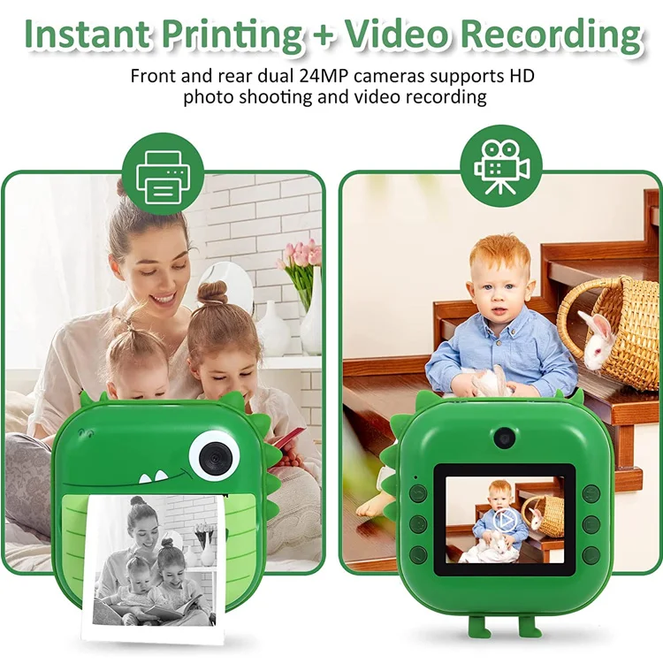 YEAH 2.4inch Children Instant Printer Camara Photo Video MINI Dual Lens Thermal Print Digital Kids Camera for Boy Gift Toy Gift
