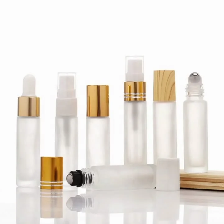 10ml Clear Essential Oil Serum Dropper Bottle Wooden Cap Perfume Mini Spray Bottle Roll On Frosted Bottles With Custom Logo