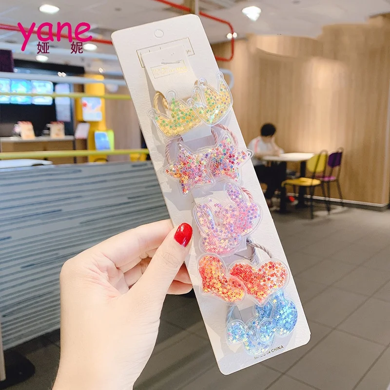 10pcs hair accessories packaging card kids quicksand and animal rubber band elastic hair head band