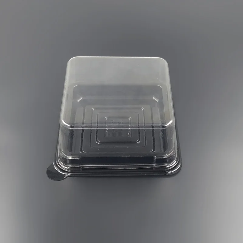 Square black base disposable PET takeaway plastic cake  container  box with clear lid